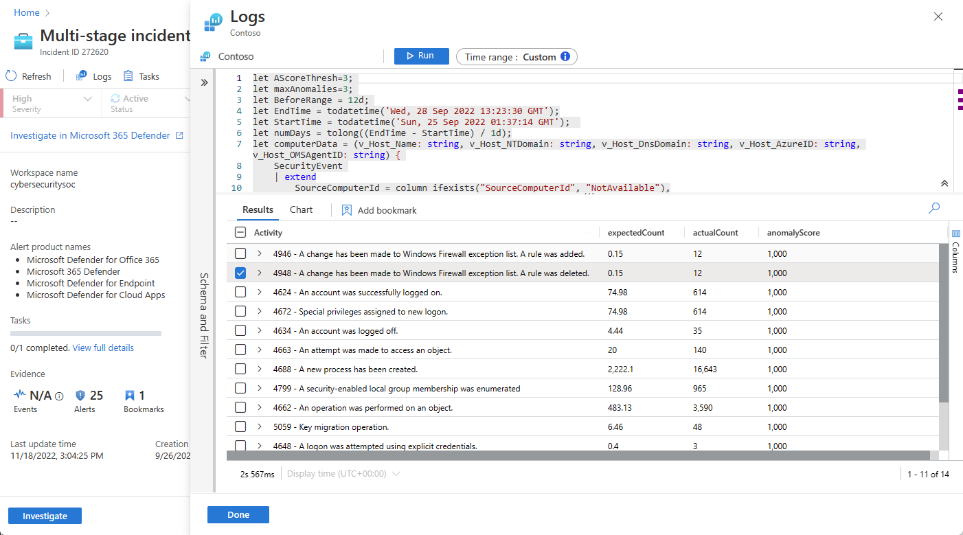 Screenshot of Logs panel open in incident details page.