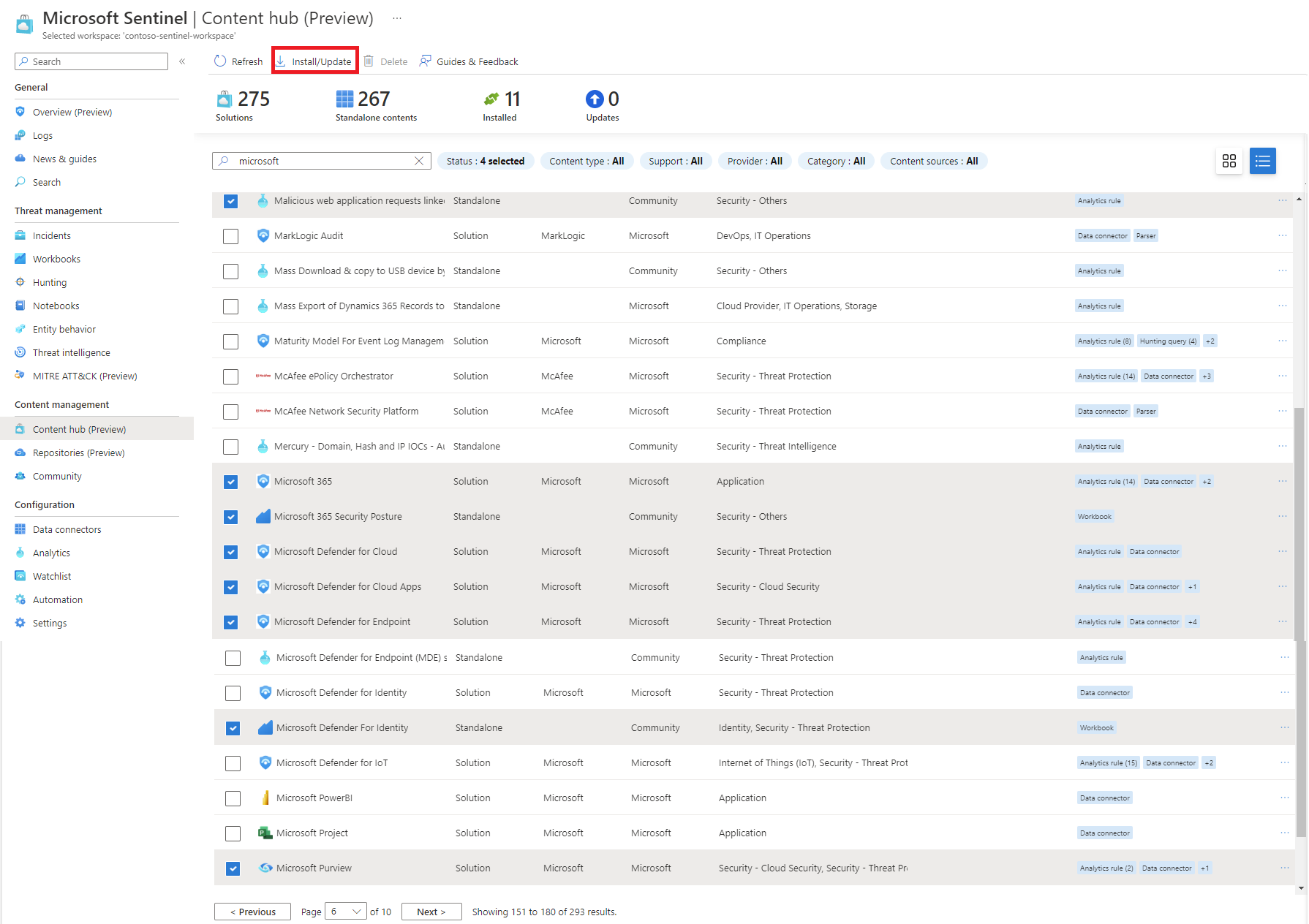 Screenshot of solutions list view with multiple solutions selected and in progress for installation.