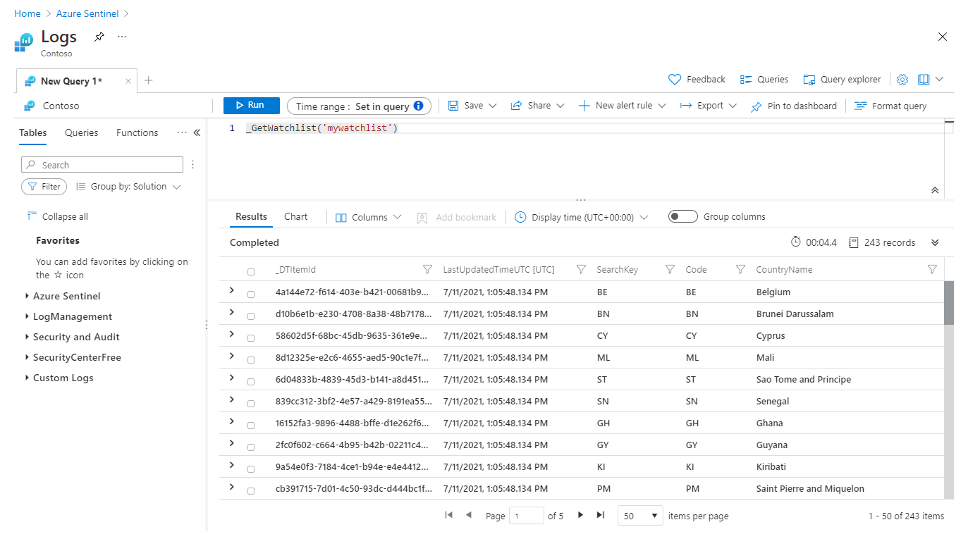 Screenshot that shows queries with watchlist fields.