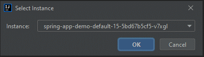 Screenshot of IntelliJ that shows the Select Instance dialog box.