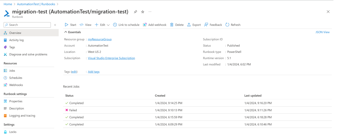 Screenshot that shows runbook supports PowerShell 5.1 while importing.