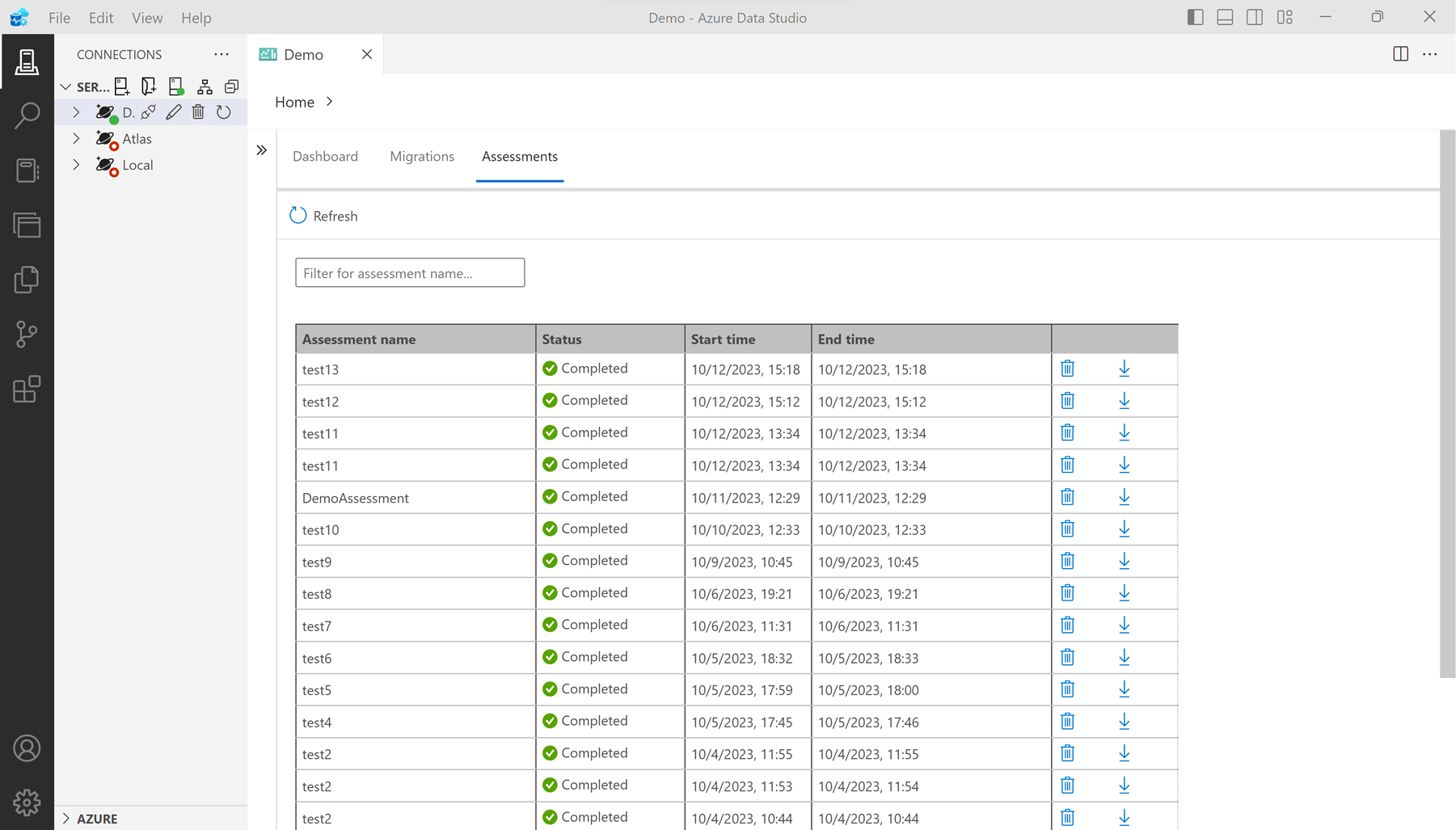 Screenshot of the list of all assessments performed using the extension.