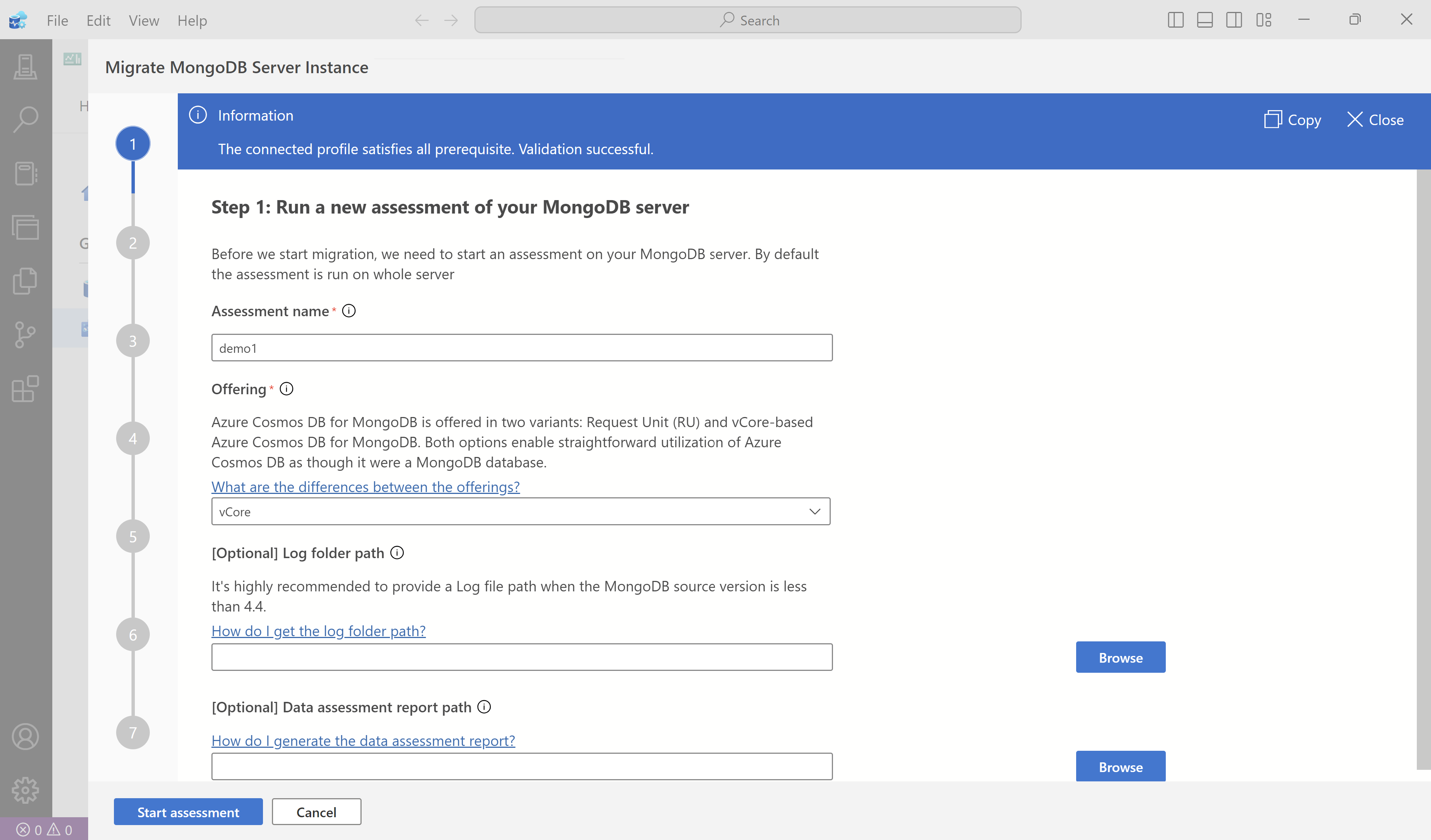 Screenshot of assessment details after credentials are validated.