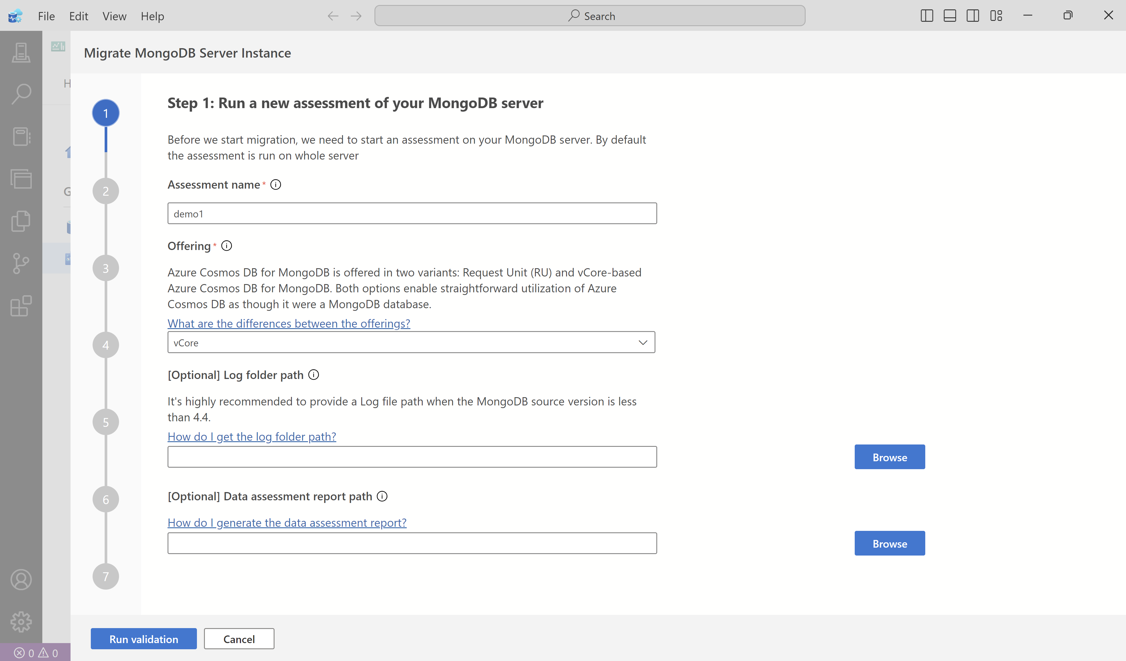 Screenshot of assessment details before credentials are validated.