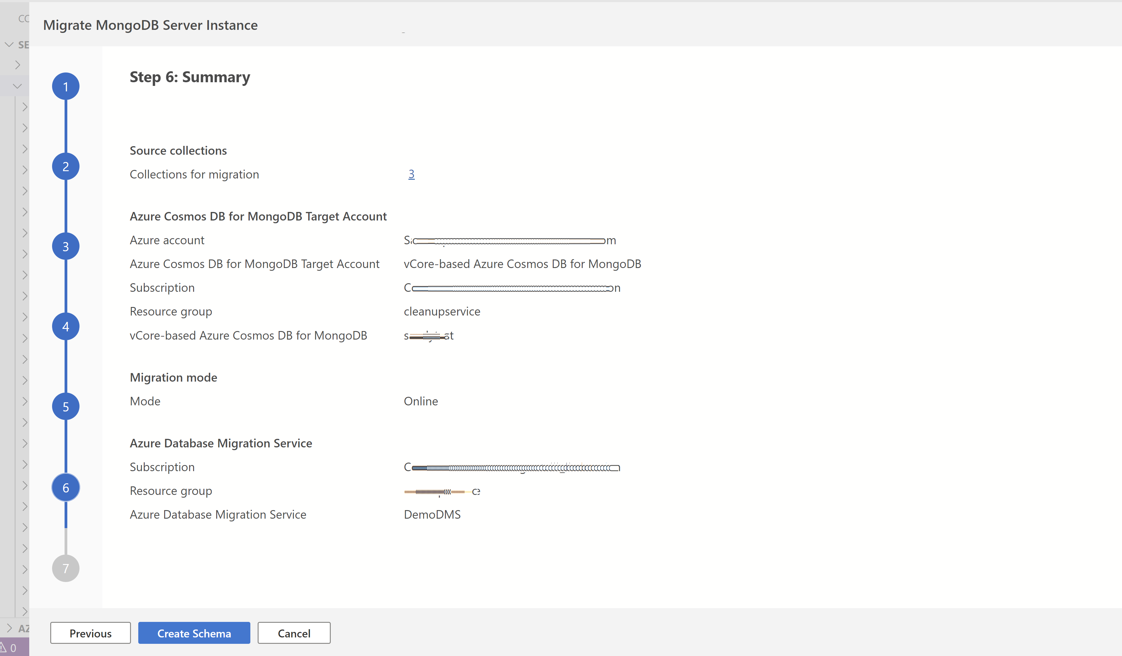 Screenshot of option to view migration summary.