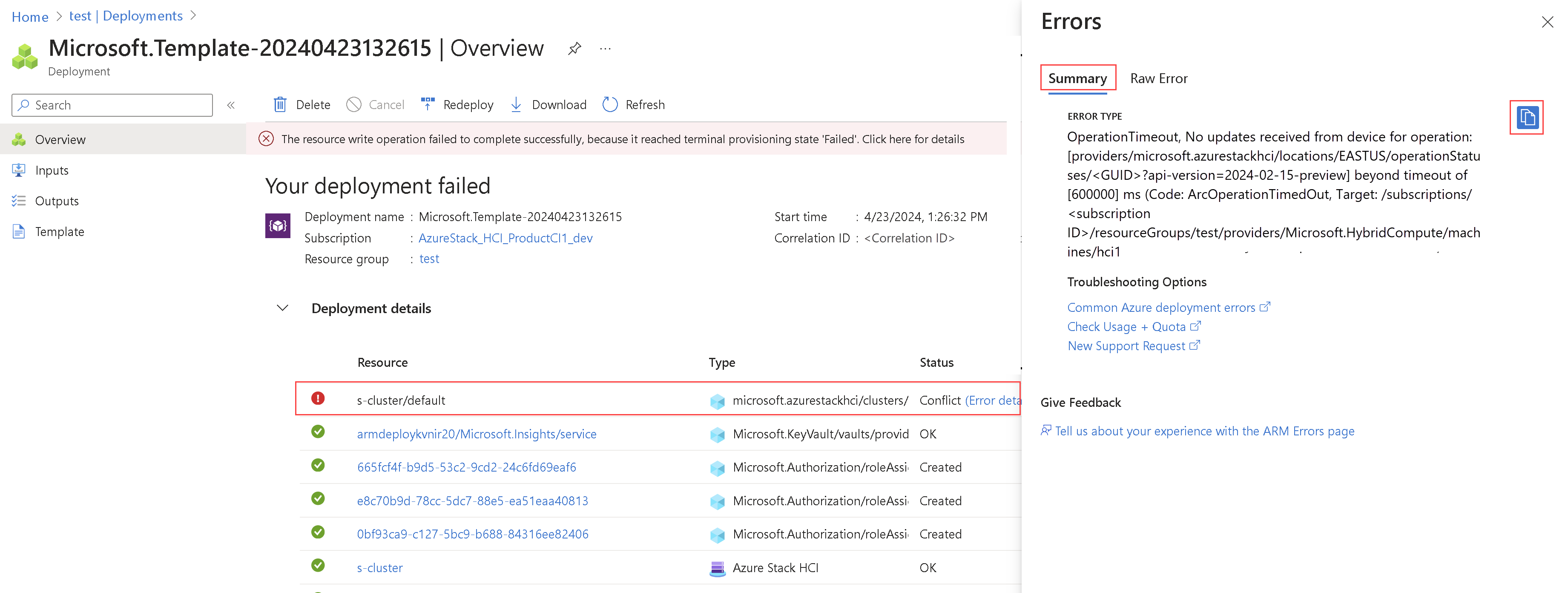 Screenshot showing the summary in the Errors blade.