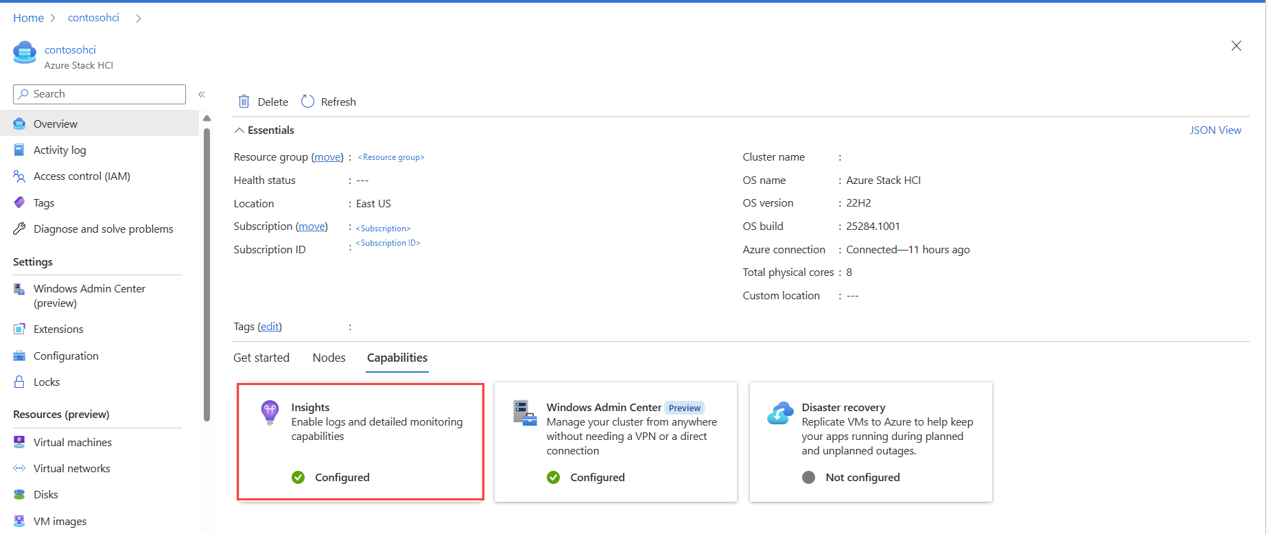 Screenshot showing the Insights tile as Configured.