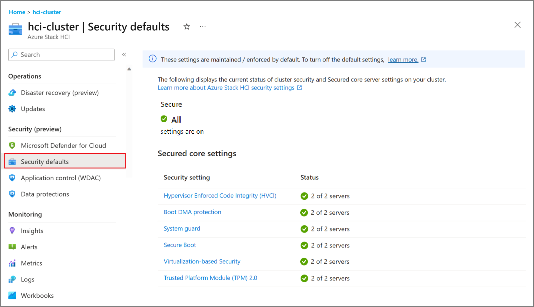 Screenshot that shows Security defaults page in the Azure portal.