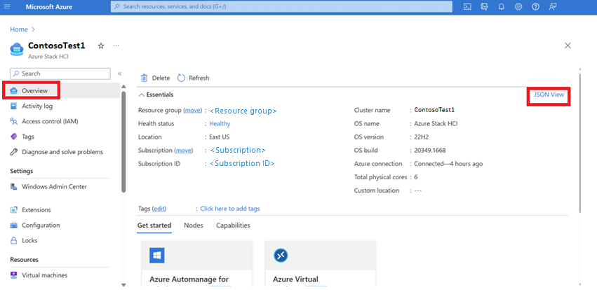 Screenshot of the JSON View link to find ClusteArmId.