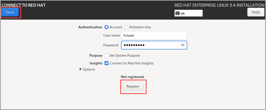 Screenshot that shows the Connect to Red Hat page.