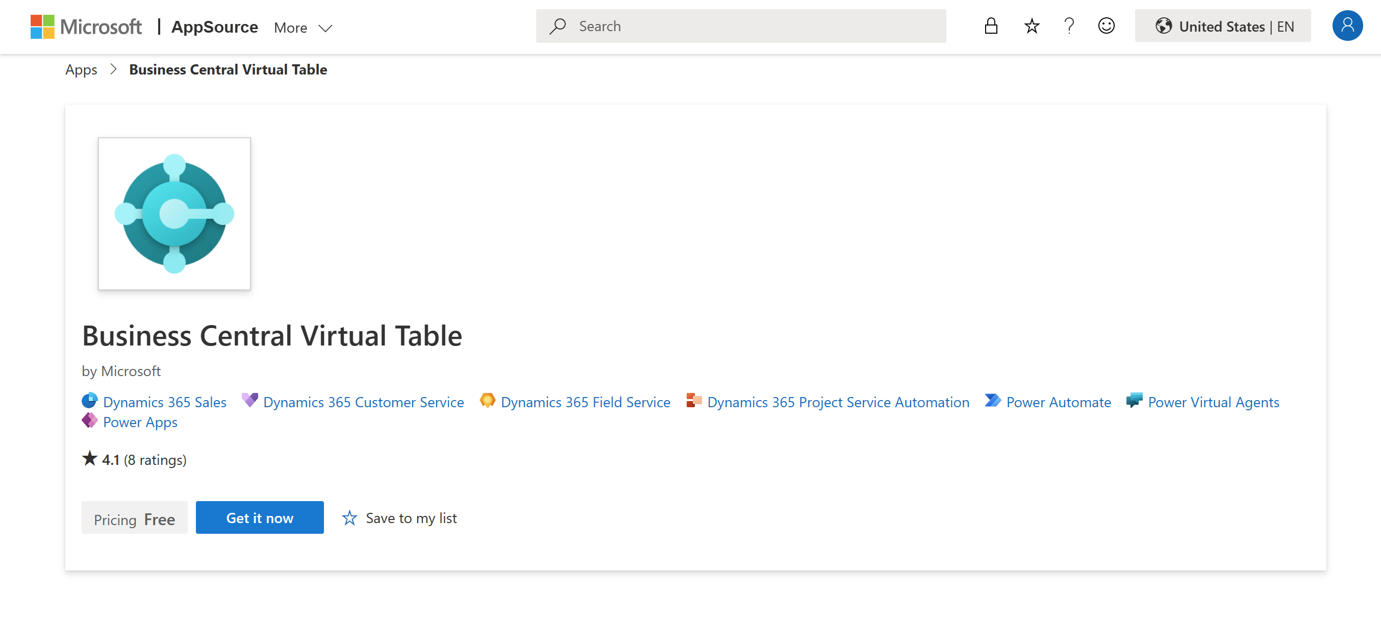 Show the Business Central virtual tables app installation page