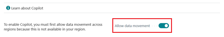 Screenshot that shows the Allow data movement option on the Copilot & AI capabilities page.