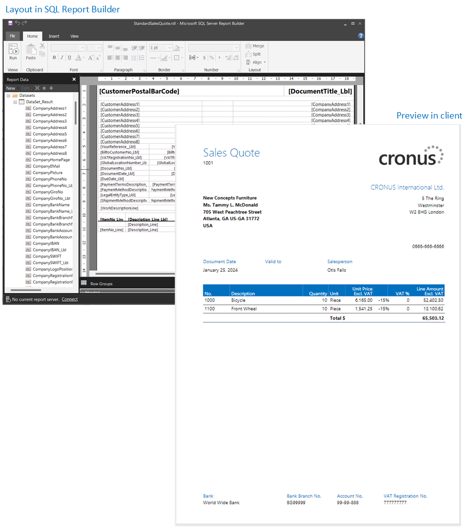 Shows the an example of an RDLC layout.