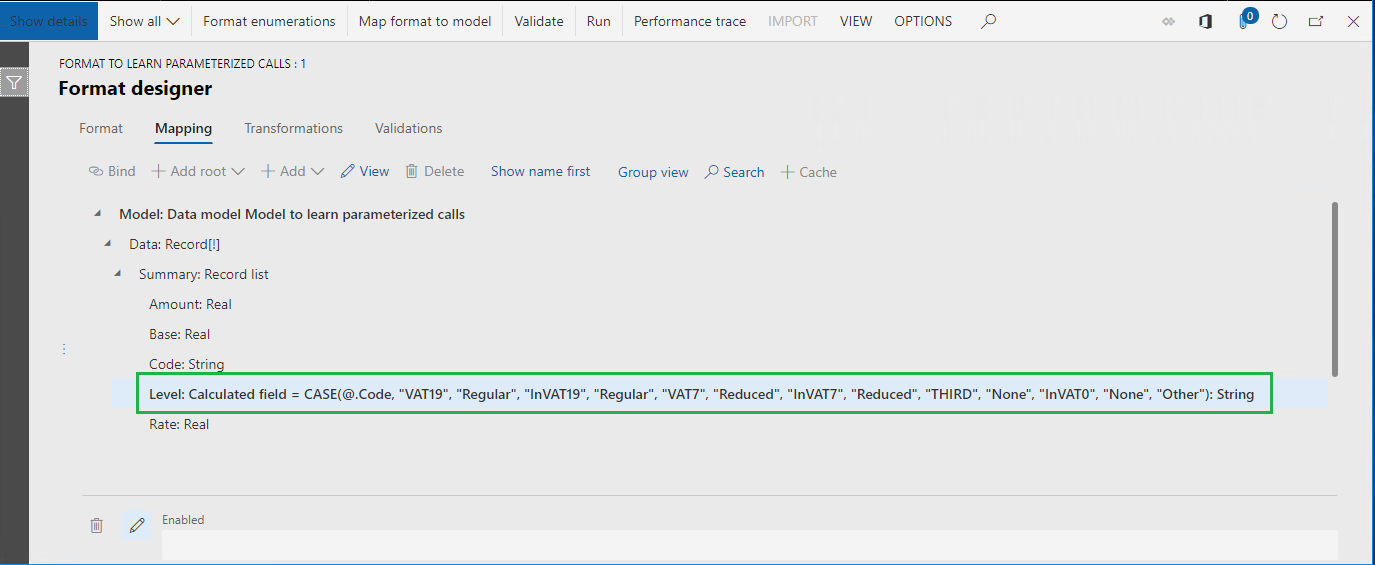 The Model.Data.Summary.Level calculated field with hardcoded tax codes.