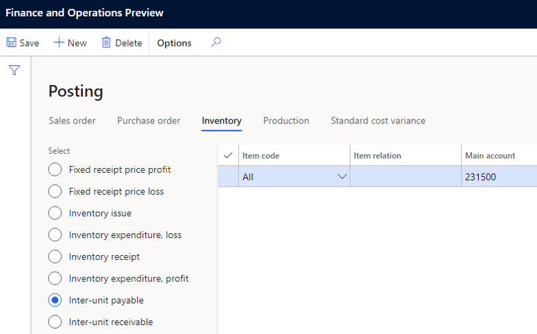 Setting up Inter-unit payable posting.