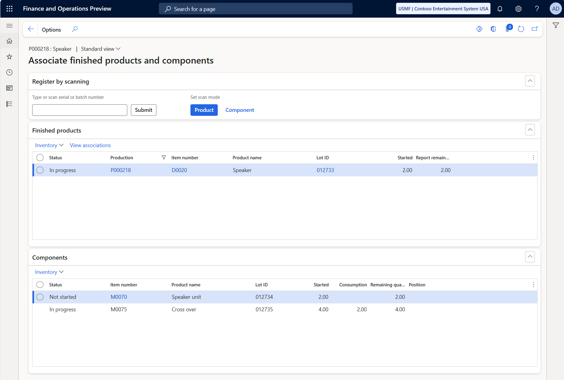 Screenshot of the Tracked components page.