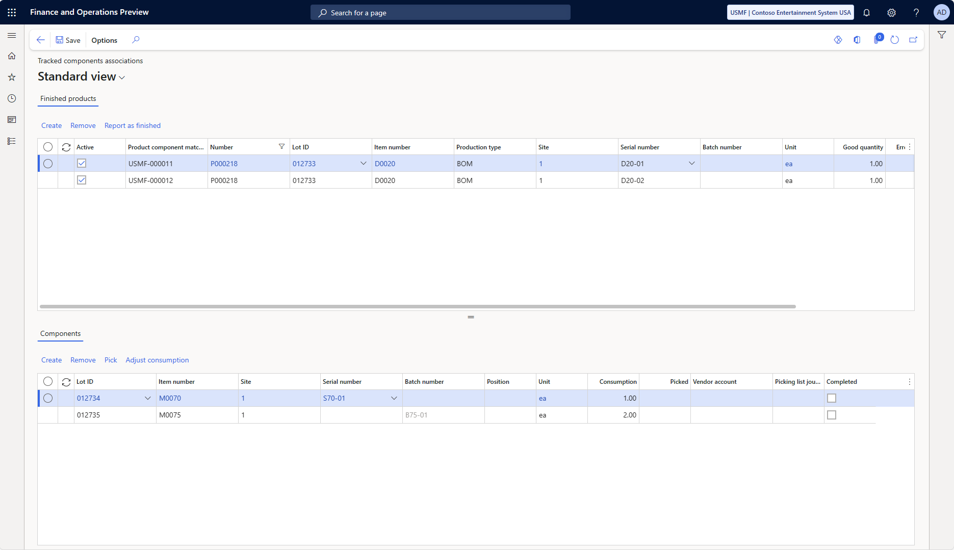 Screenshot of the Tracked components associations page.
