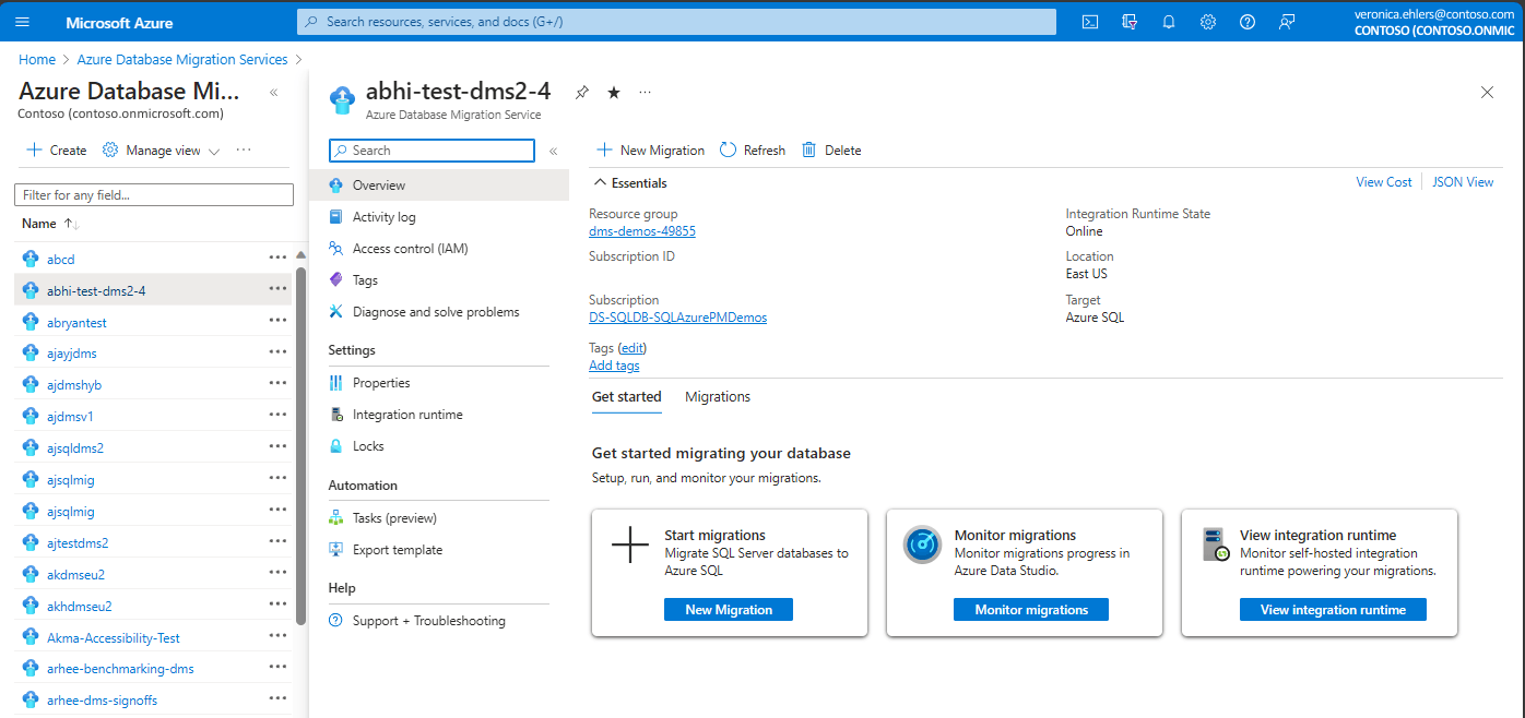 Screenshot that shows Database Migration Service overview.