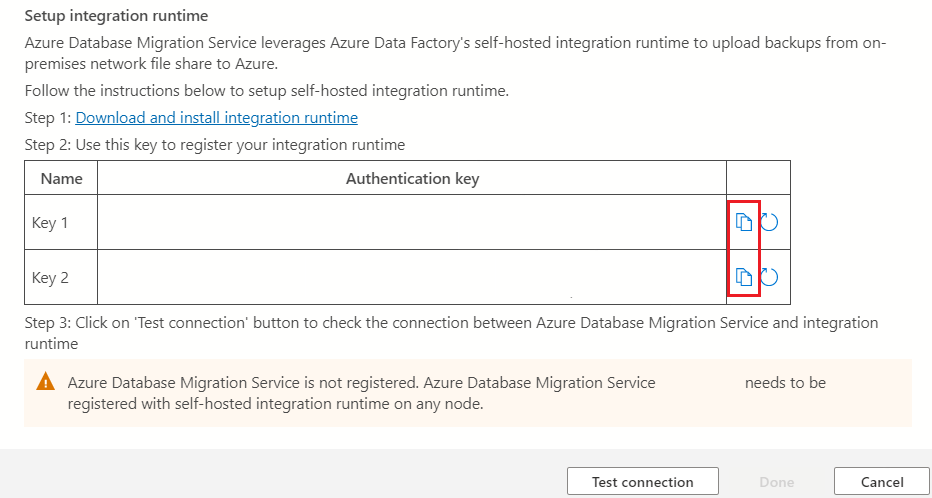 Screenshot that highlights the authentication key table in the wizard.