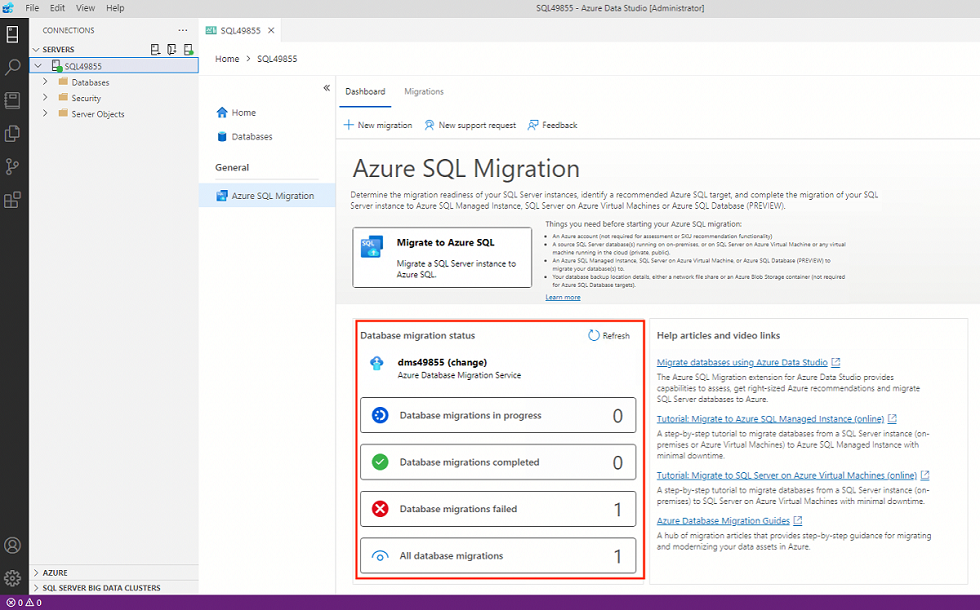 Screenshot that shows monitor migration dashboard.