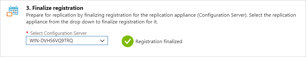 Screenshot of the finalize registration option.