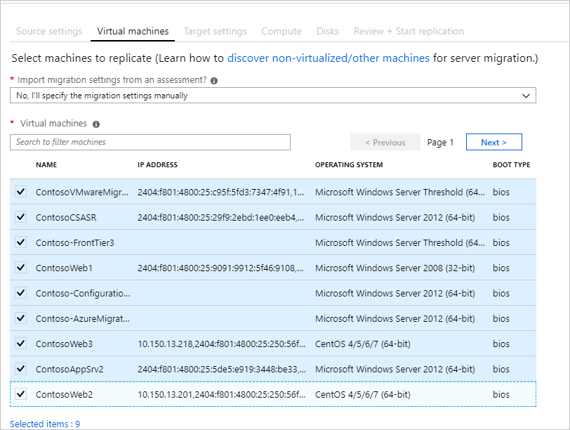 Screenshot of the select VMs option.