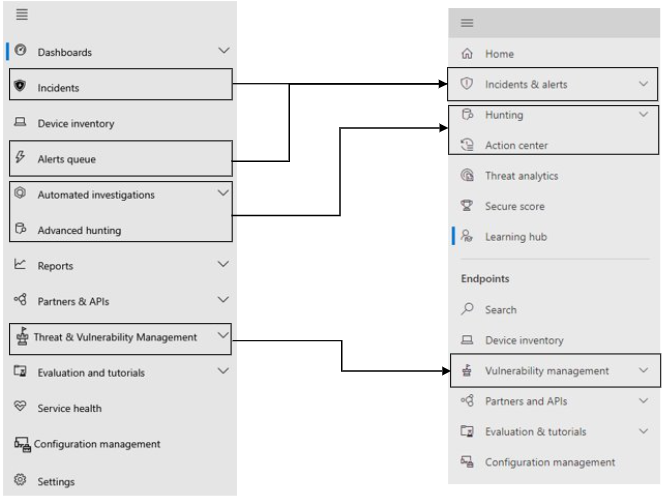 The new locations in the Microsoft Defender portal