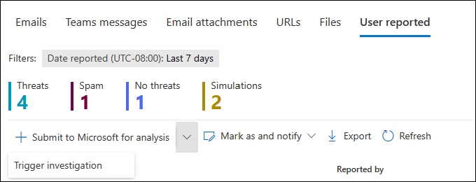 The available actions in the Submit to Microsoft for analysis dropdown list.