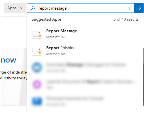 Search results on the Microsoft commercial marketplace page for the Report Message add-in.