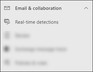 Screenshot of the Real-time detections selection in the Email & collaboration section in the Microsoft Defender portal.