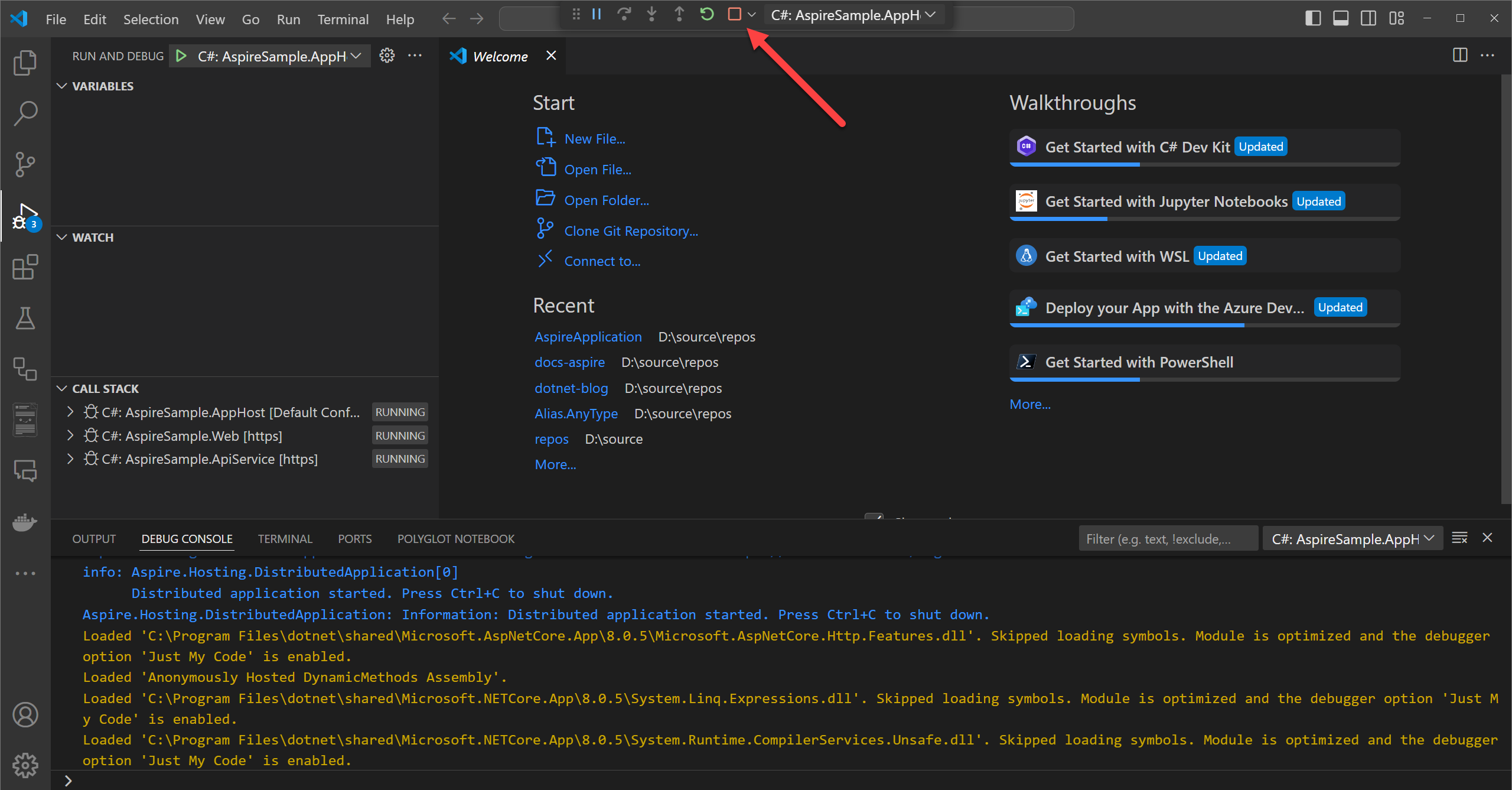 A screenshot of the Visual Studio Code stop button.