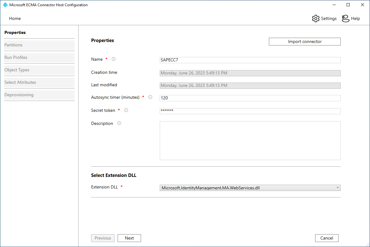 Screenshot that shows entering properties.