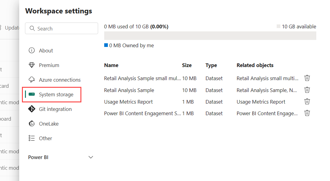 Screenshot showing Manage your storage.