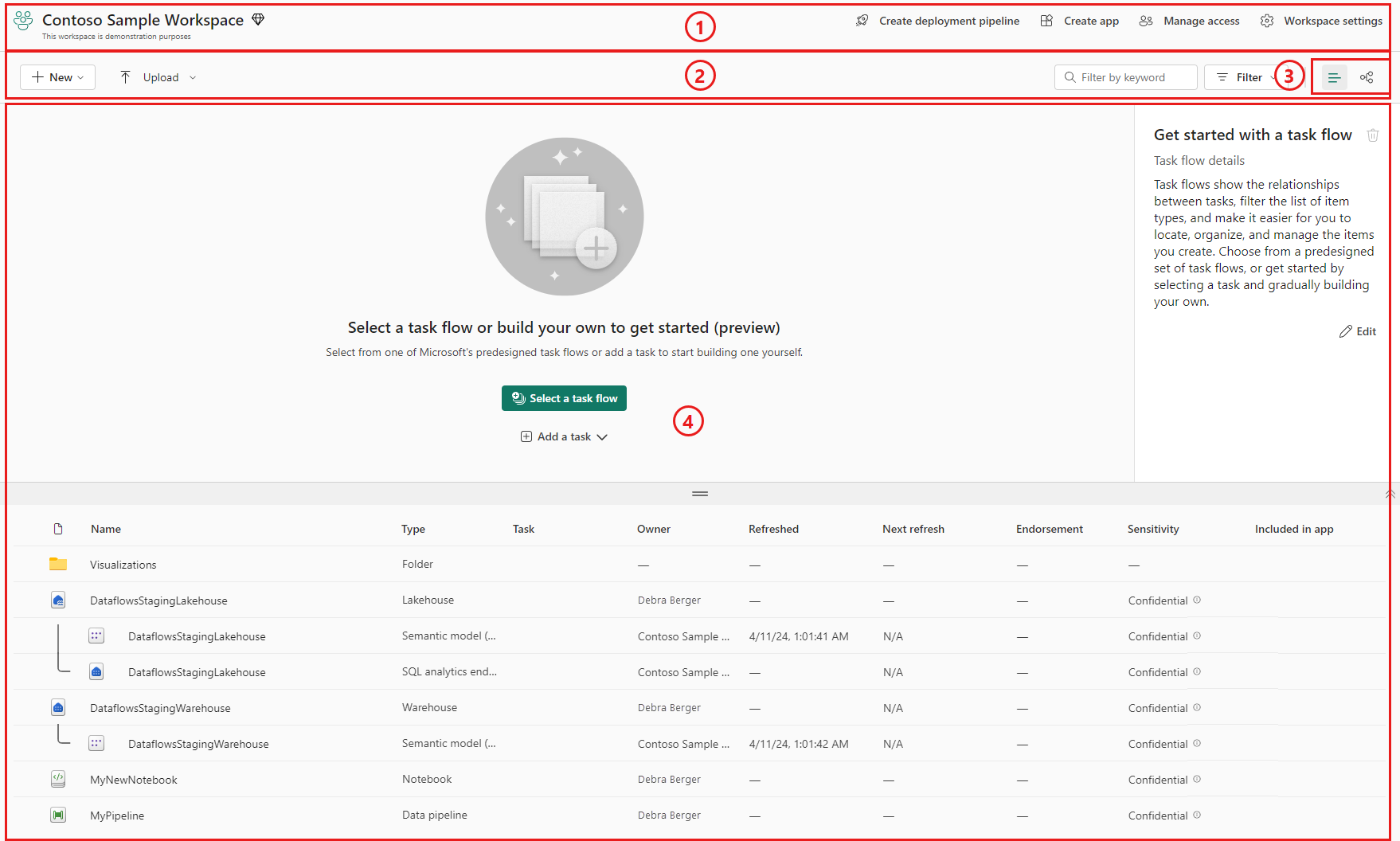 Screenshot showing the layout of the workspace - header, toolbar, and view area.