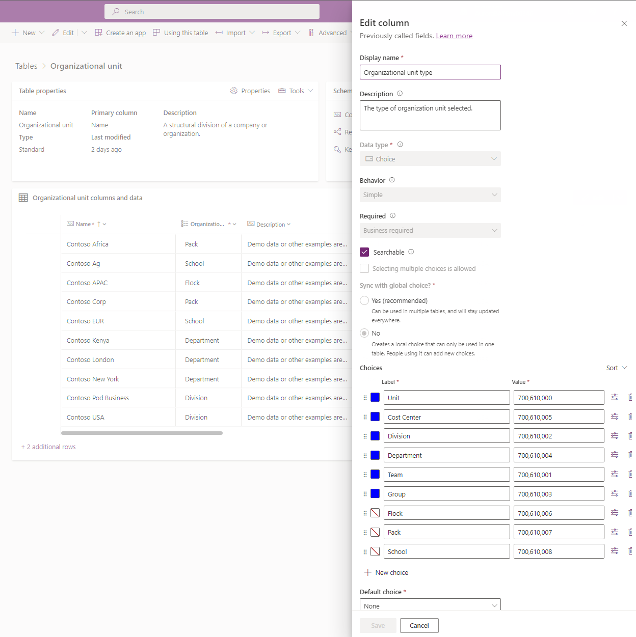 Screenshot showing how to extend organizational unit types.