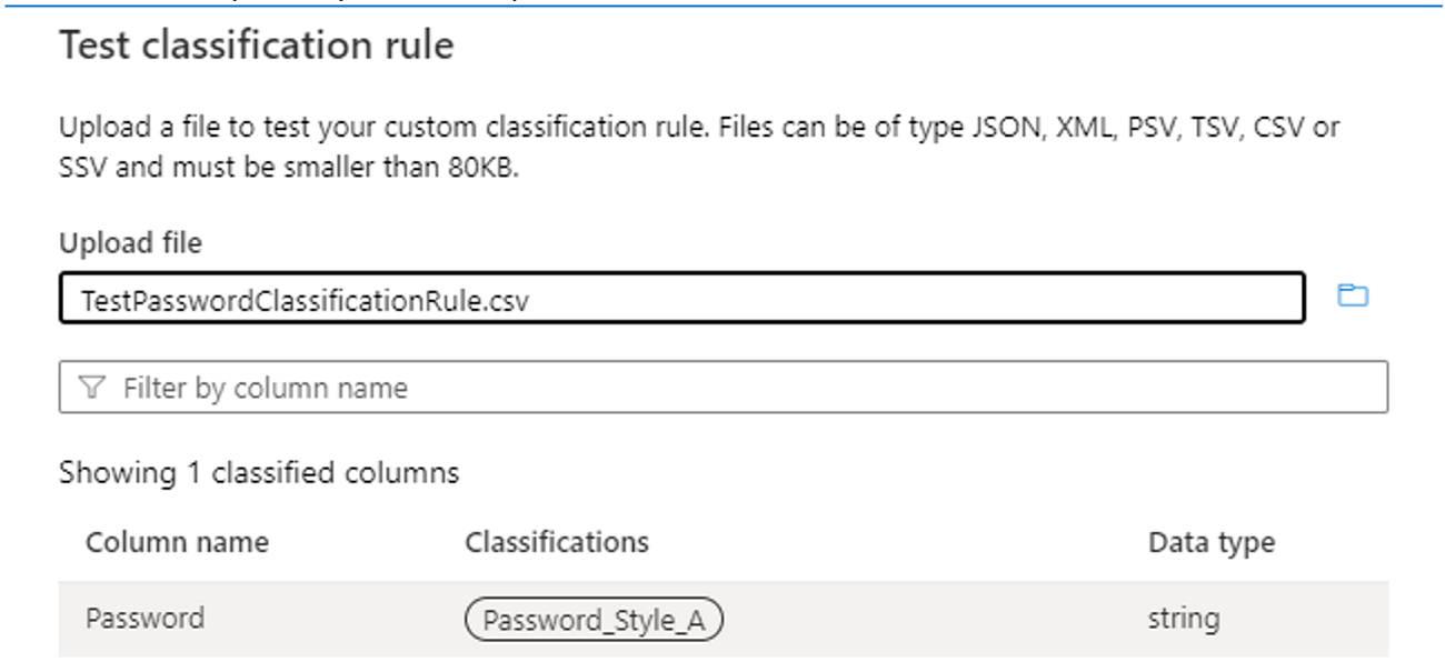 Screenshot that shows classification when the test classification is successful.