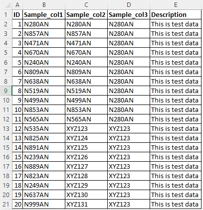 Screenshot that shows example source data.