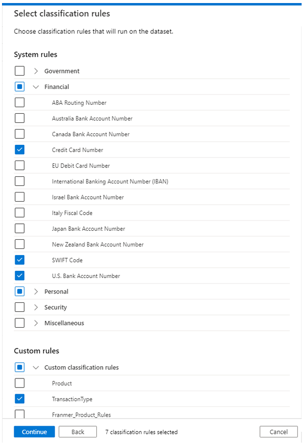 Screenshot that shows a selected classification rule.