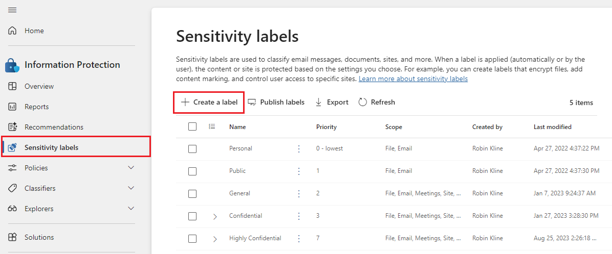 Create a sensitivity label.