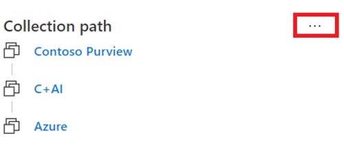 Screenshot of Microsoft Purview governance portal asset window with the collection path highlighted and the ellipsis button next to collection path selected.