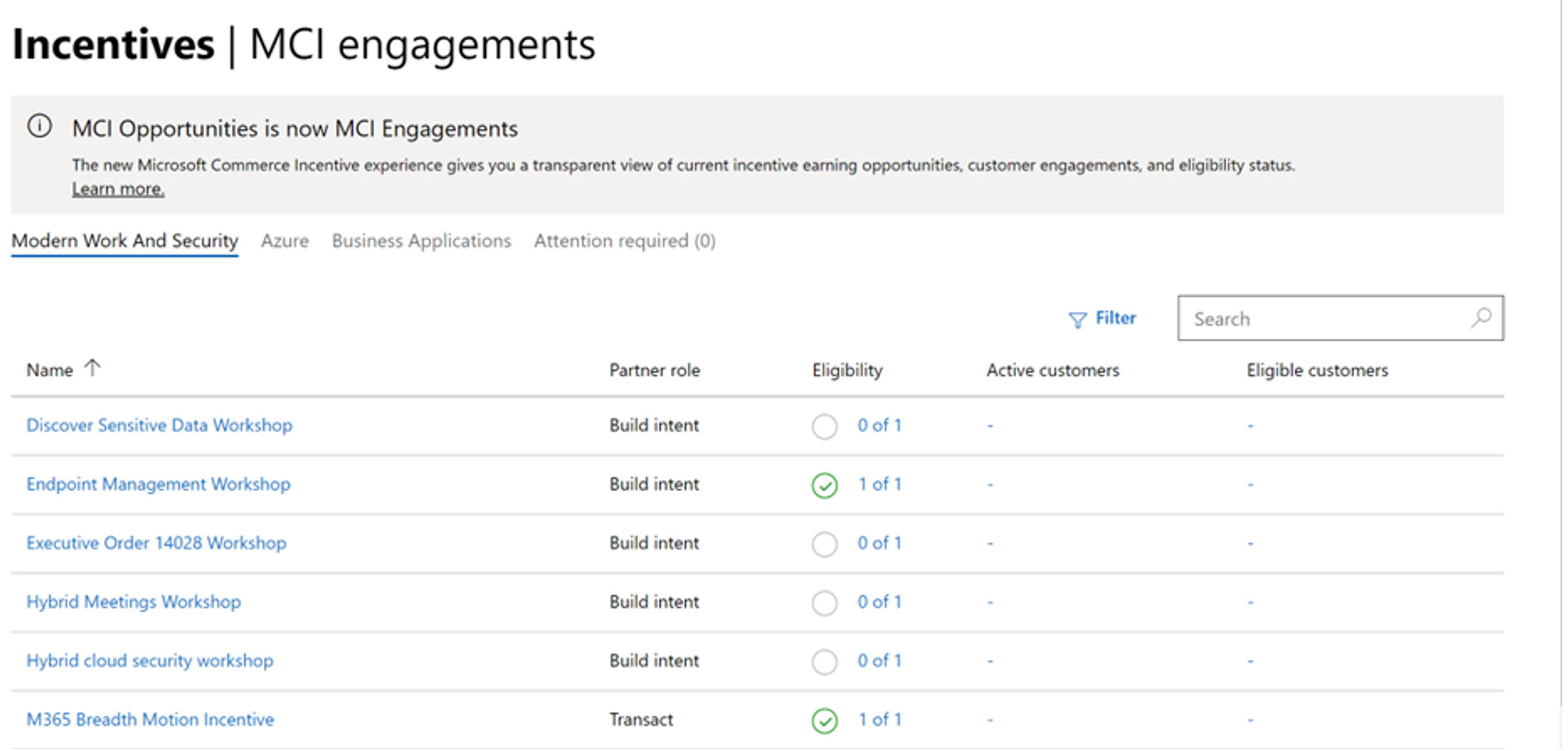 Screenshot of the Incentives MCI engagement screen.