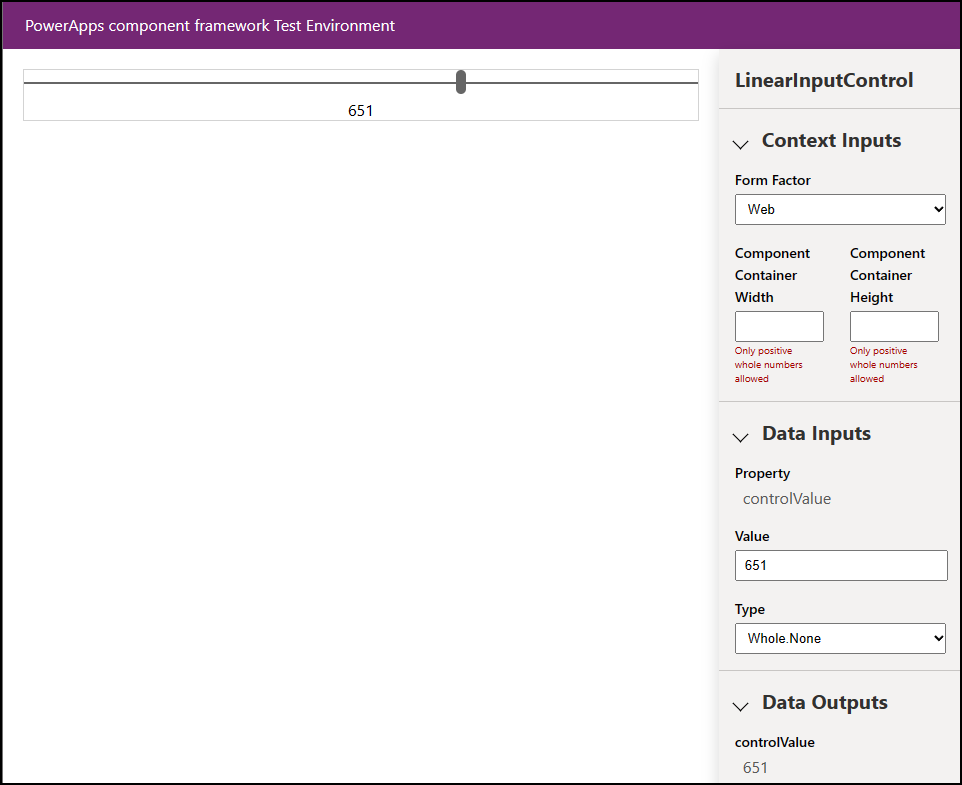 Linear input control in PCF Control Sandbox