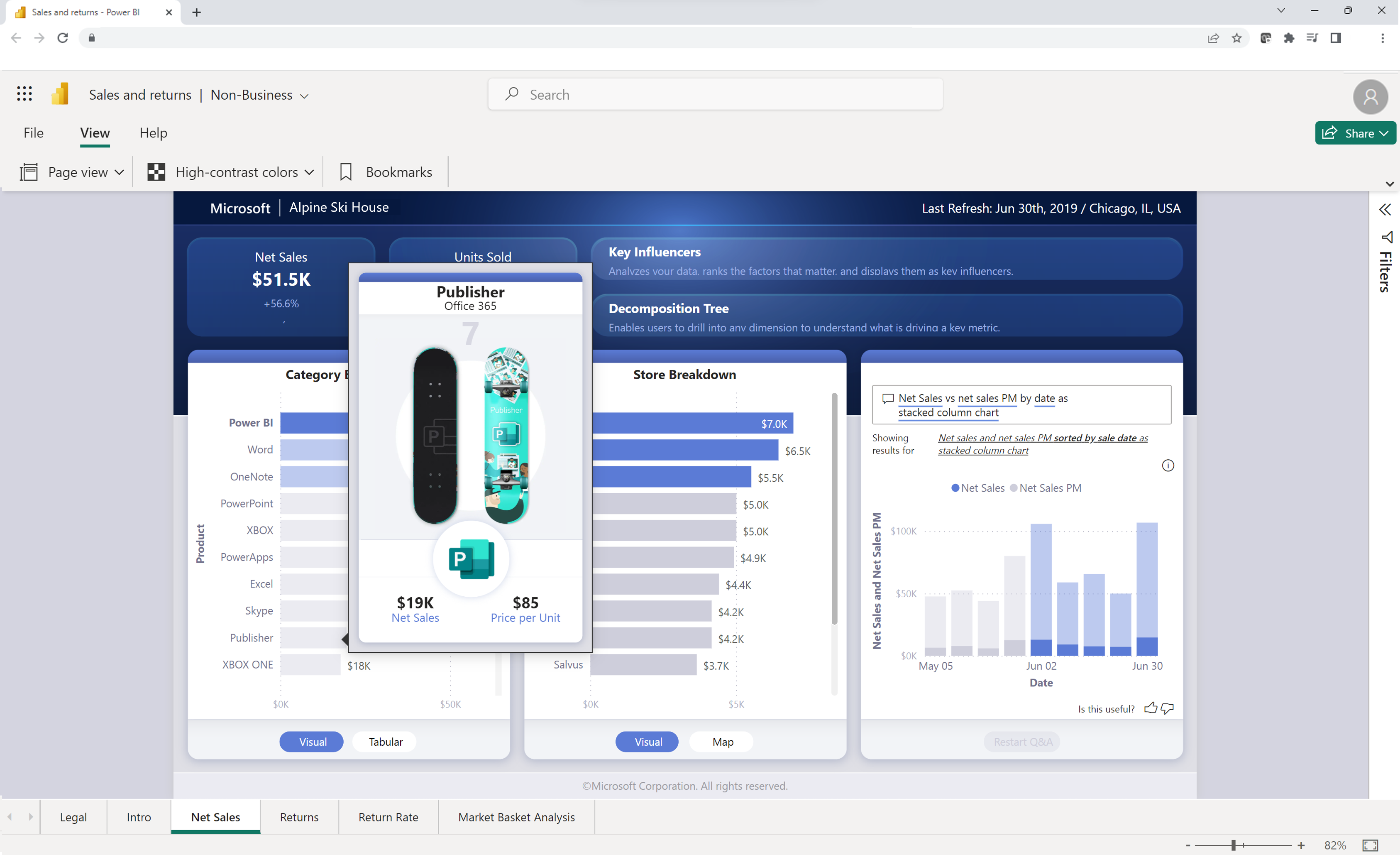 Screenshot of exploring data in Power BI file online.