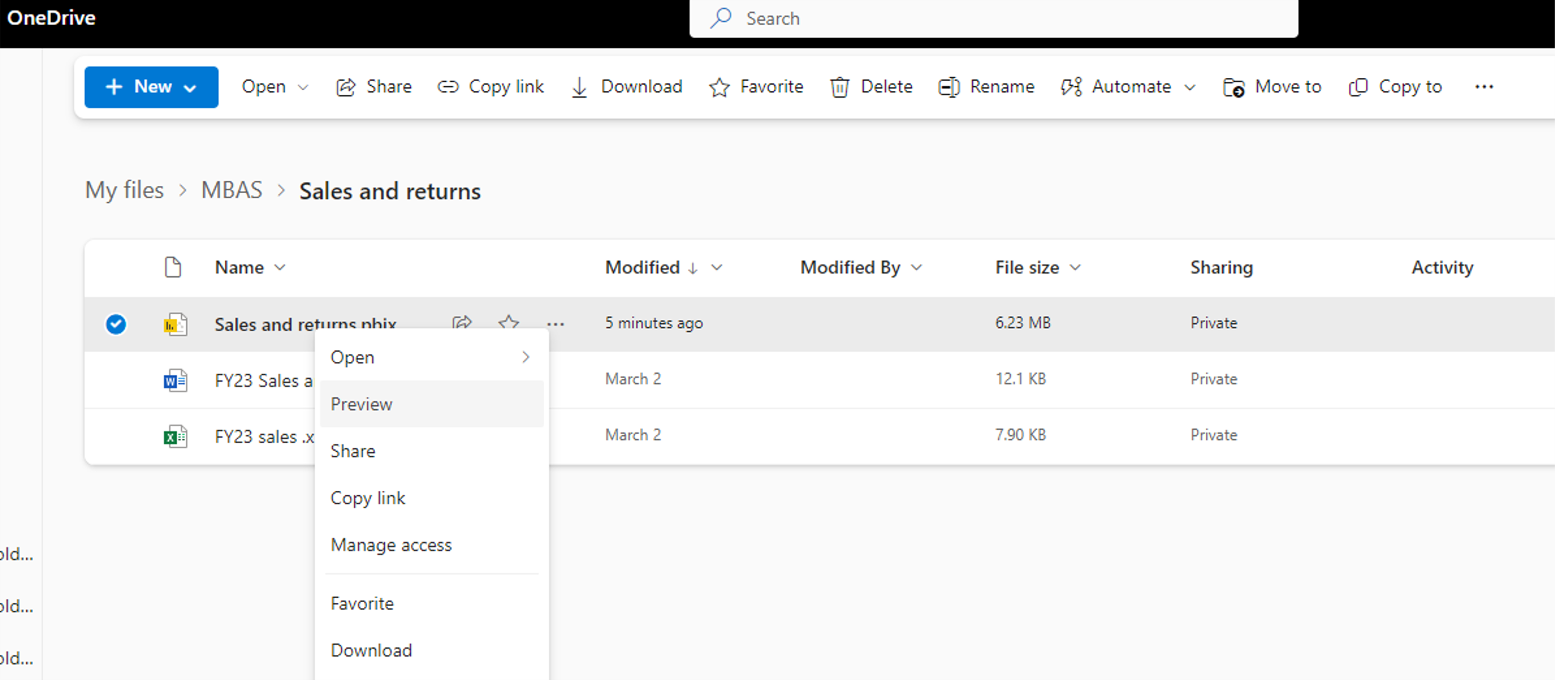 Screenshot of selecting a Power BI file to open.