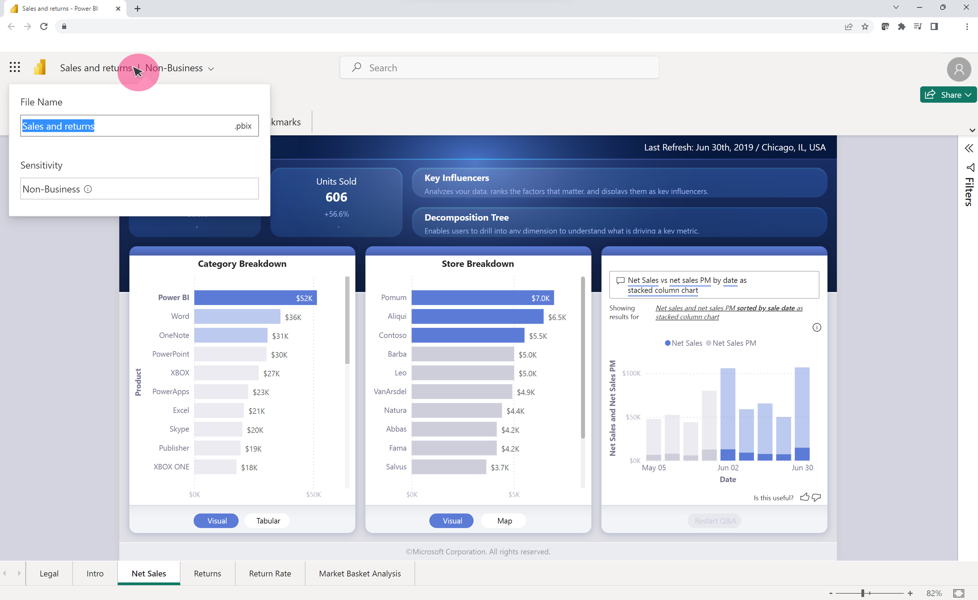 Screenshot of renaming Power BI file.