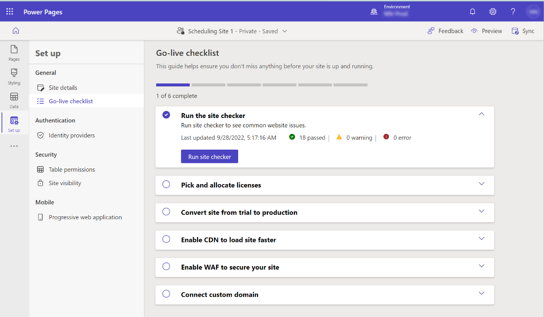 Go-live checklist option in Set up workspace.