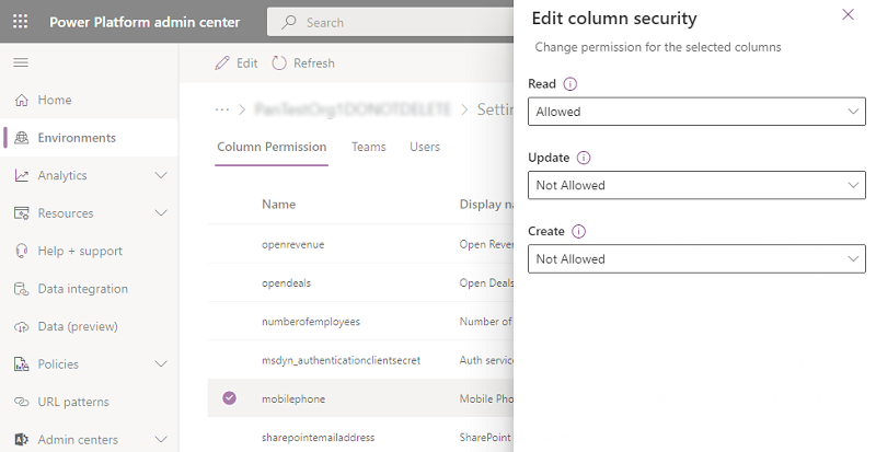 Edit column security permissions.