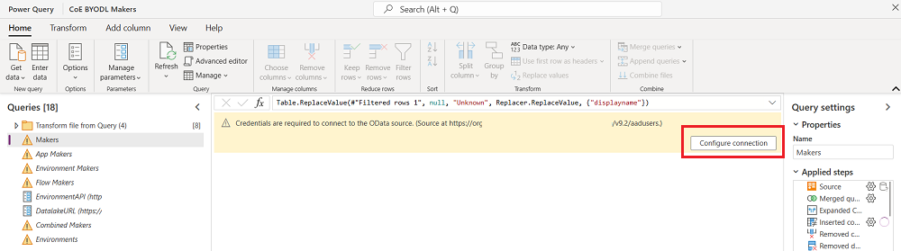 Select a table to configure the connection