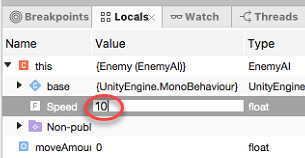 adjusting variables in the locals window