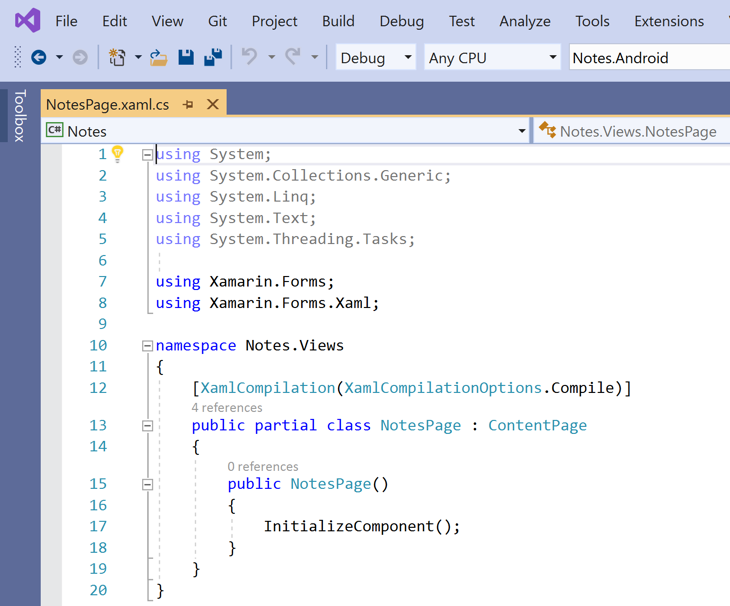 Open NotesPage.xaml.cs